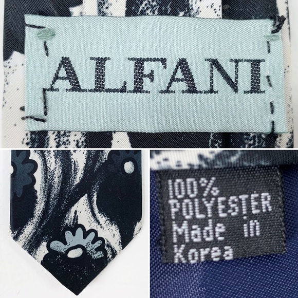 ALFANI Black and White Mod Floral Polyester Tie - Picture 5 of 5